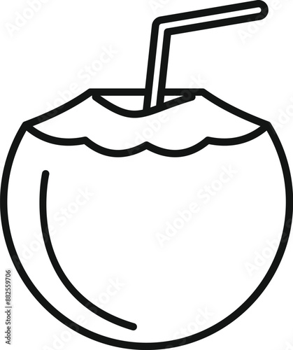 Simple line icon of a refreshing coconut cocktail, perfect for representing tropical vacations and relaxation