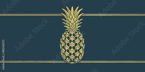 Elegant pineapple illustration with gold accents on dark blue background, minimalist design, high-quality print, tropical decor, sophisticated artwork, simple and stylish, decorative visual, modern 