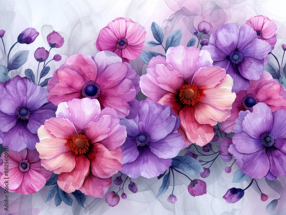 An abstract watercolor style illustration in shades of purple and lavender. An abstract watercolor style illustration in shades of purple and lavender.
