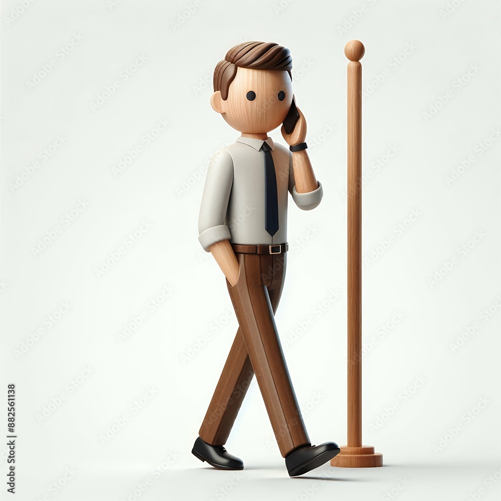 A businessman talking to someone over the mobile phone while walking in the co-working office.3d illustration. A businessman talking to someone over the mobile phone while walking in the co-working office.3d illustration.