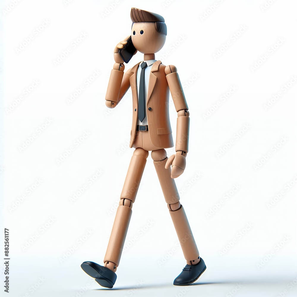 A businessman talking to someone over the mobile phone while walking in the co-working office.3d illustration. A businessman talking to someone over the mobile phone while walking in the co-working office.3d illustration.