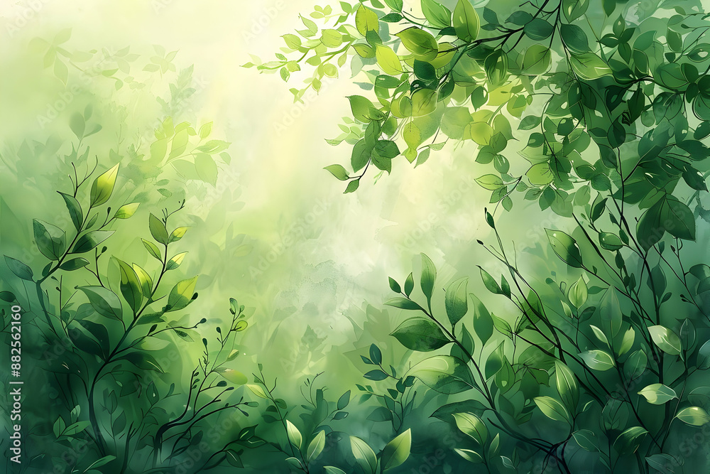 Green Watercolor Illustration of Leaves Green Watercolor Illustration of Leaves