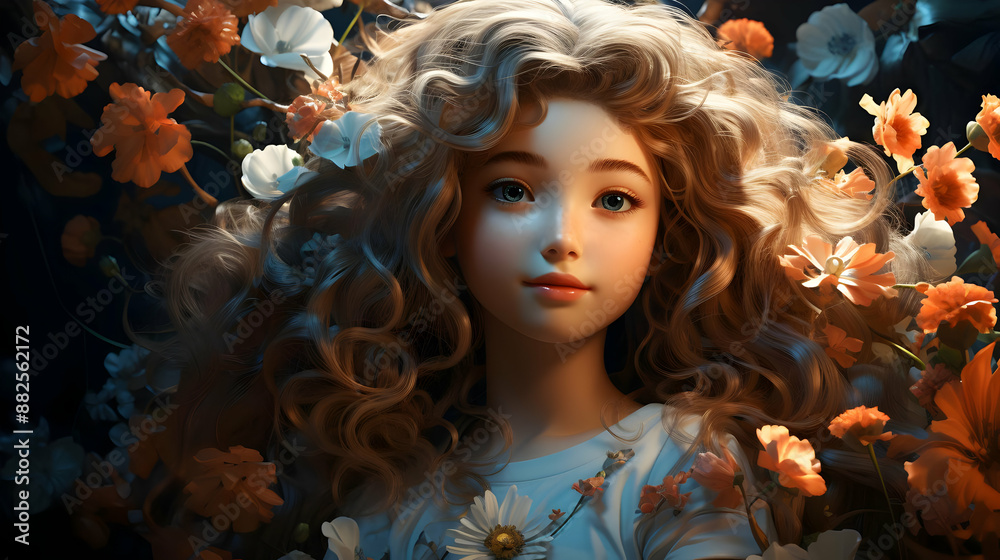Girl with Flowers Illustration Girl with Flowers Illustration