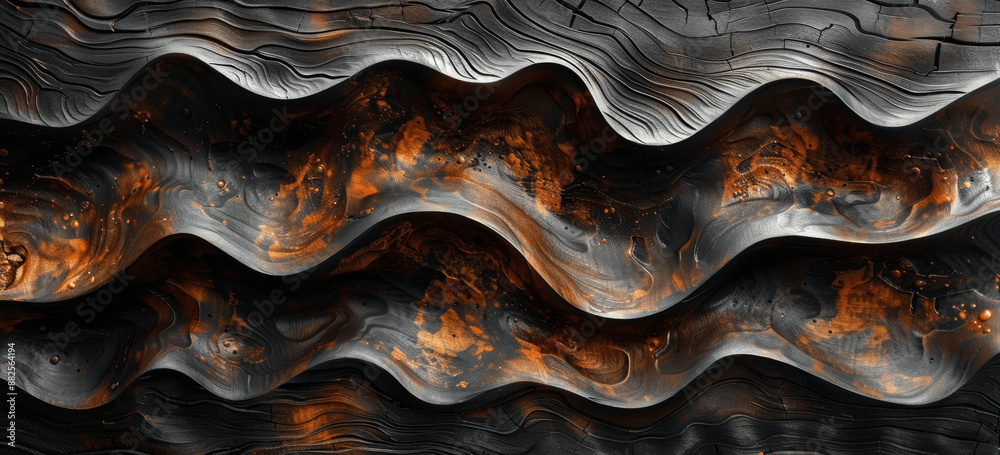 Rustic Dark Wood Background with Black Wave Pattern and Carved Layers for Copy Space Rustic Dark Wood Background with Black Wave Pattern and Carved Layers for Copy Space