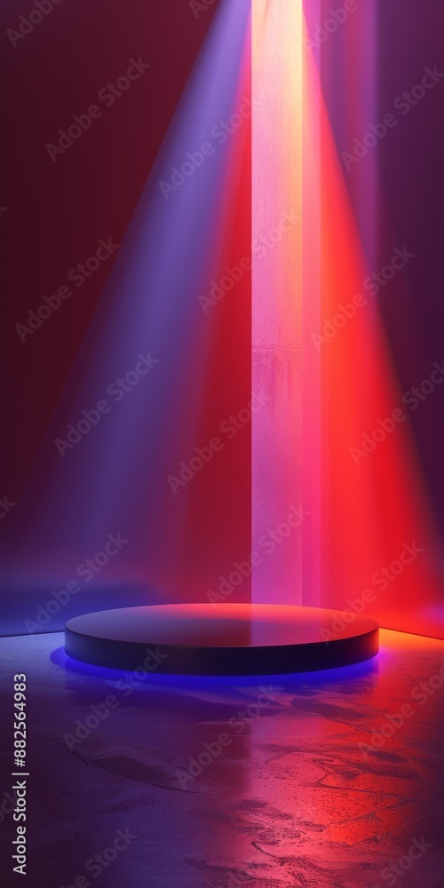 a closeup view of a realistic podium for displaying products changing natural sunny and luminous lights vibrant colours white walls