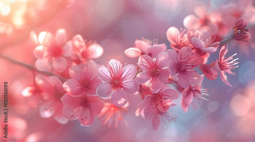 Pink Cherry Blossoms in Spring Illustration Pink Cherry Blossoms in Spring Illustration