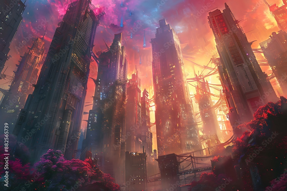 Futuristic cityscape with vibrant colors and intricate details Futuristic cityscape with vibrant colors and intricate details