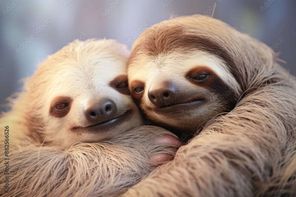 Naklejka premium Sloth cuddling wildlife animal mammal.