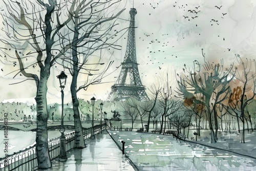 Eerie paris sketch city art.