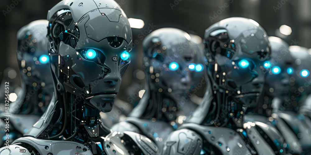 a group of humanoid robots, generative AI a group of humanoid robots, generative AI