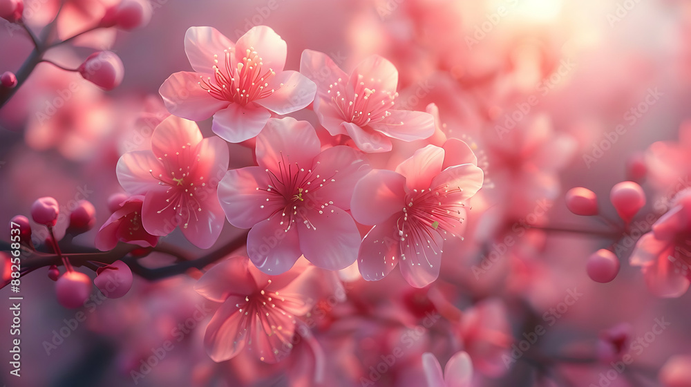 Pink Cherry Blossom Flowers Illustration