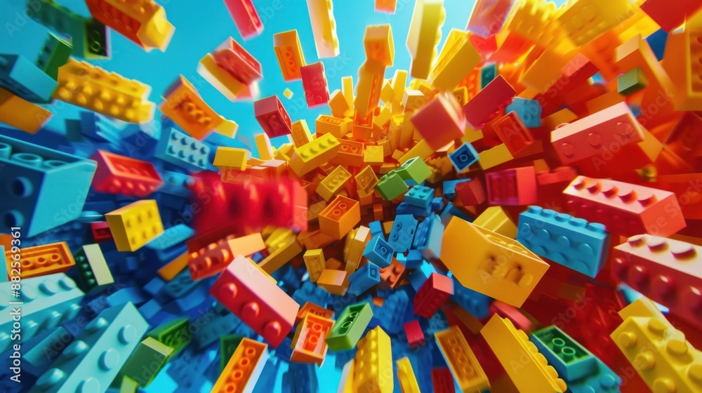 Fototapeta premium Colorful Plastic Bricks Explosion