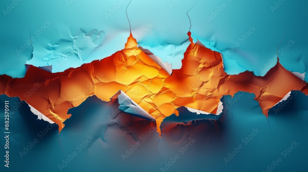 Abstract Ripped Blue and Orange Paper Abstract Ripped Blue and Orange Paper