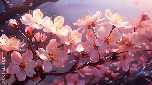 Pink Cherry Blossoms Illustration