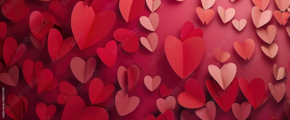 Valentine's Day concept with paper 3D heart shapes, capturing love Valentine's Day concept with paper 3D heart shapes, capturing love