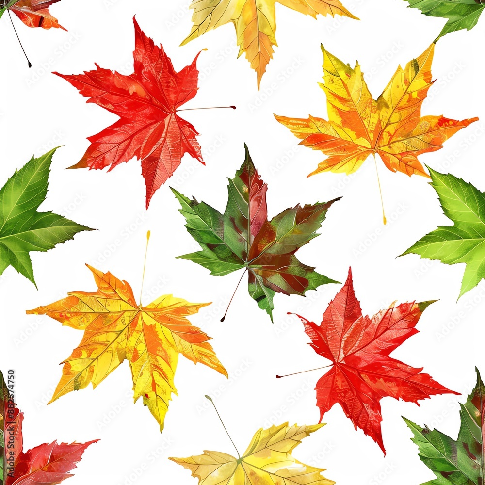 Colorful autumn leaves, nature pattern, graphic design, seamless, isolated on white background Colorful autumn leaves, nature pattern, graphic design, seamless, isolated on white background