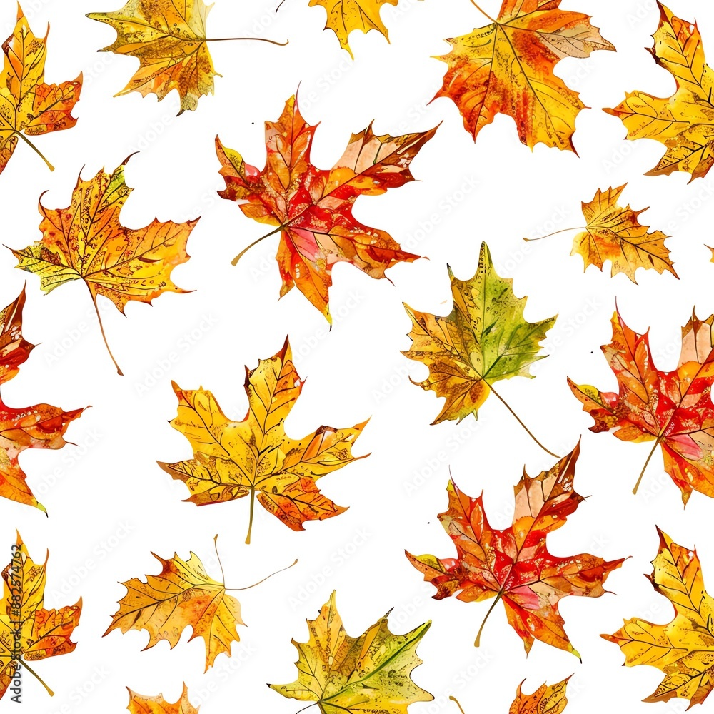 Colorful autumn leaves, nature pattern, graphic design, seamless, isolated on white background Colorful autumn leaves, nature pattern, graphic design, seamless, isolated on white background