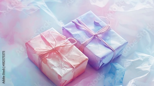 . Graduation gift wrapping, watercolor style, wide shot, soft light, pastel colors