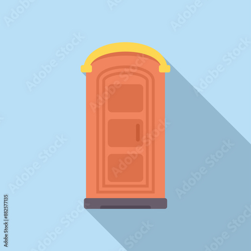 Plastic bio toilet cabin standing on blue background, flat design with long shadow