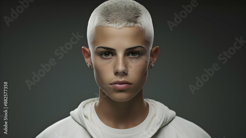 Portrait of a Young Person with Blonde Buzz Cut