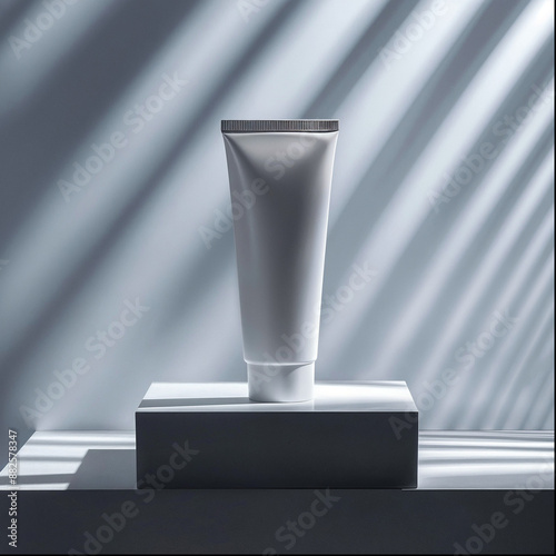 White Cosmetic Tube packaging mockup with gobo lights