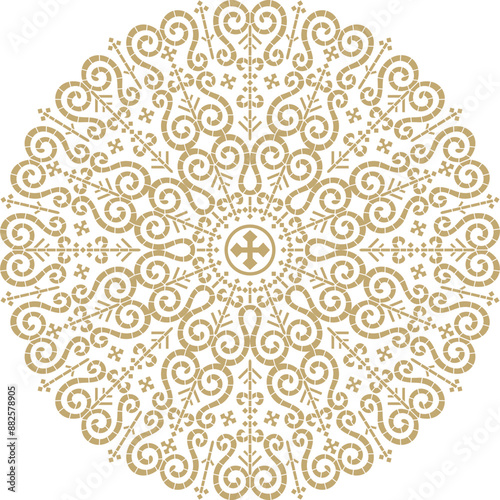 Vector gold round Yakut ornament. Endless circle, border, frame of the northern peoples of the Far East.