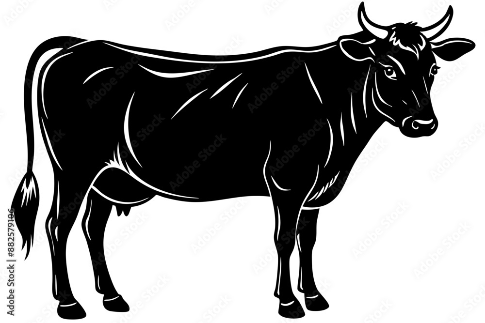 Fototapeta premium Cow graphic icon. Cow black silhouette isolated on white background. Vector illustration