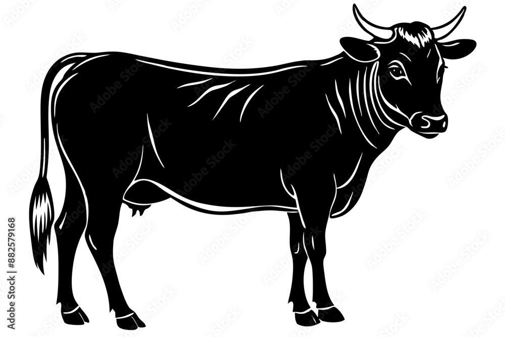 Fototapeta premiumcow silhouette, cow line art vector illustration, Collection of black cow design