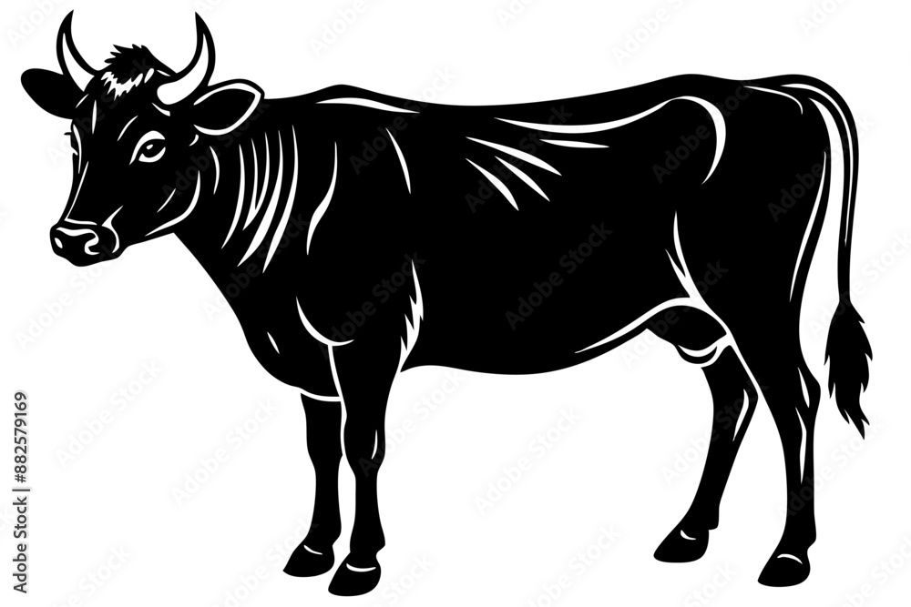 Fototapeta premiumcow silhouette, cow line art vector illustration, Collection of black cow design