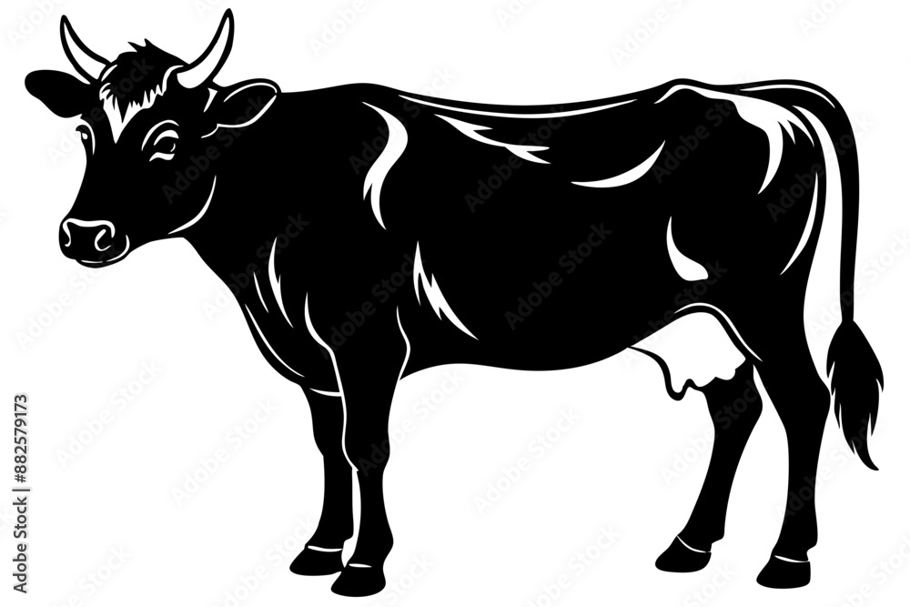 Fototapeta premiumcow silhouette, cow line art vector illustration, Collection of black cow design