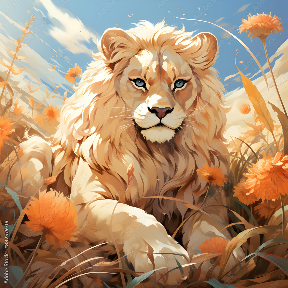 Majestic White Lion Illustration