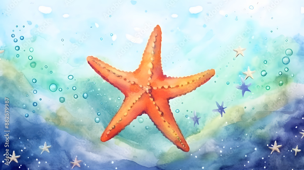 Starfish under at sea watercolor style Starfish under at sea watercolor style