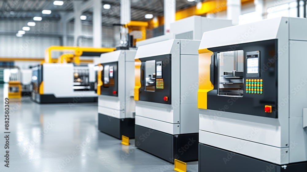 Modern workshop with a variety of machines and tools, technicians operating advanced equipment, emphasizing precision and technology Modern workshop with a variety of machines and tools, technicians operating advanced equipment, emphasizing precision and technology