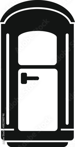 Simple black silhouette of a portable toilet with a closed door