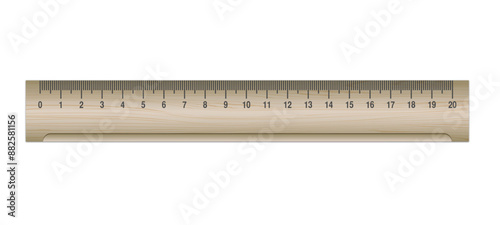 Realistic Wooden Ruler Icon Isolated On White Background, Measuring Scale Vector Illustration.	