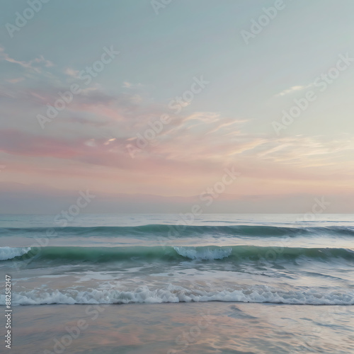 sunset over the sea with soft colors and gentle waves with copy space