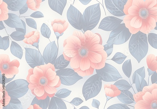 Wallpaper Mural 白い背景に赤い花と葉のシームレスパターン ベクターイラスト Torontodigital.ca