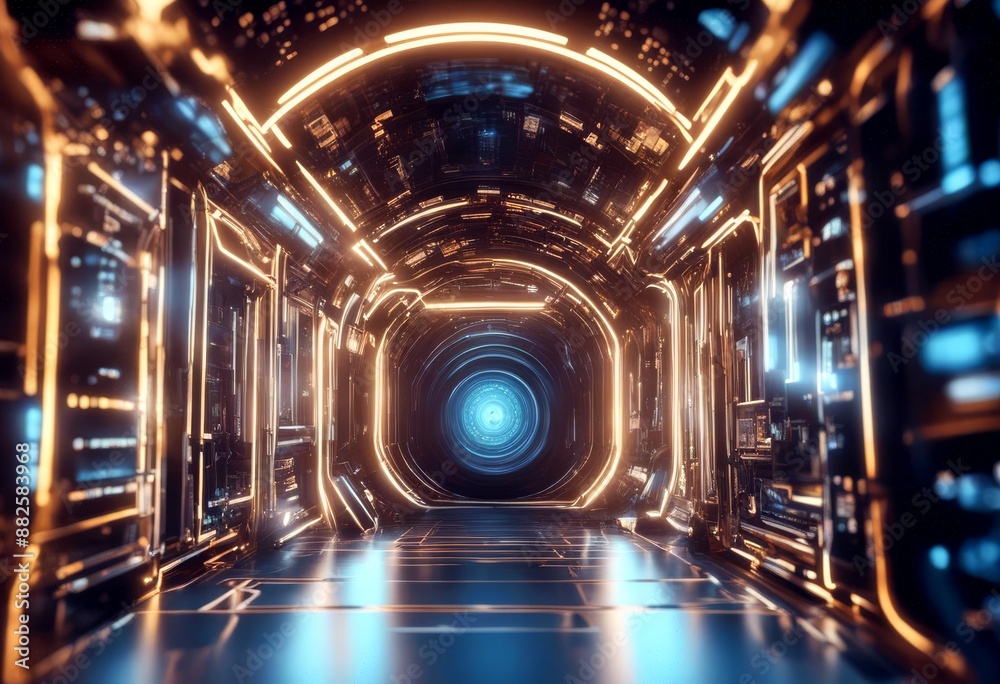 Obraz premium rendering abstract design background sci fi 3d technology futuristic three-dimensional modern dark light digital