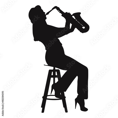 Jazz Musician Silhouette on White Background. Vector Illustration