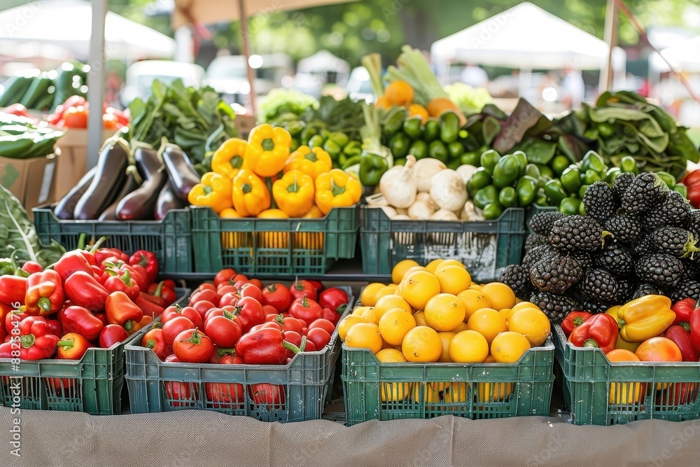 A vibrant scene showcasing the abundance and diversity of fresh produce available at a farmers market. A vibrant scene showcasing the abundance and diversity of fresh produce available at a farmers market.