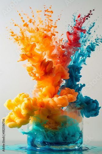 A mesmerizing display of colorful ink swirling in water, creating a captivating visual effect.