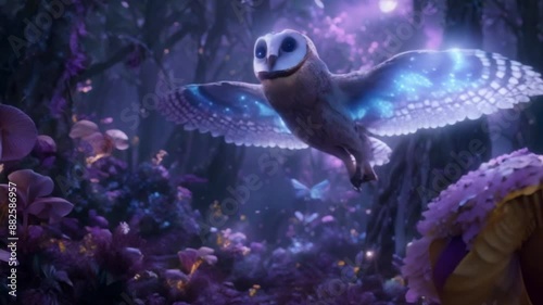 Very beautiful fantasy owl in the forest footage