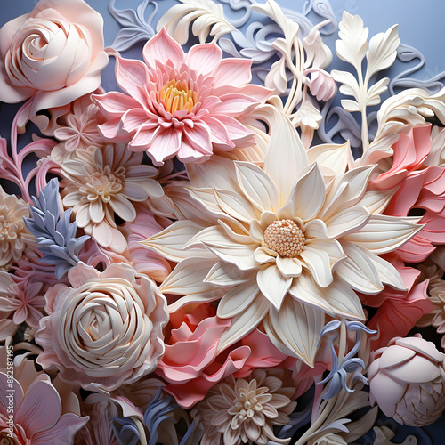 Paper Flower Bouquet 3D Illustration