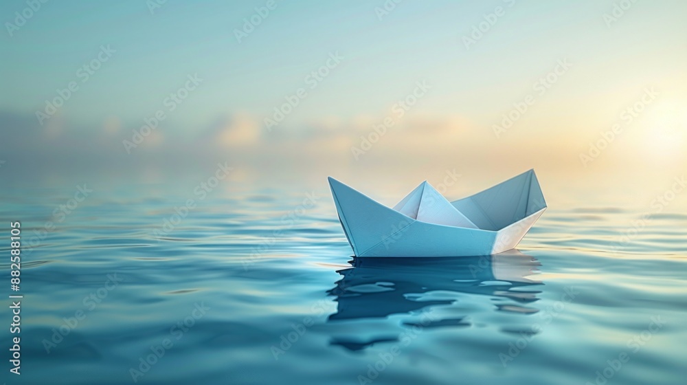 Paper Boat Drifting on Calm Water Paper Boat Drifting on Calm Water