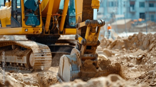 Heavy machinery at a construction site, powerful equipment and tools in action, showcasing the robust apparatus essential for building and engineering photo