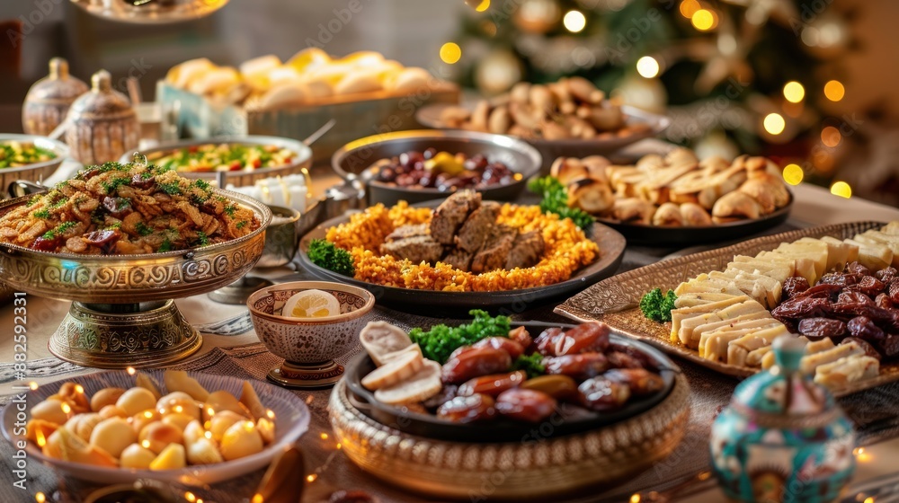 A Table Spread with Traditional Middle Eastern Dishes A Table Spread with Traditional Middle Eastern Dishes