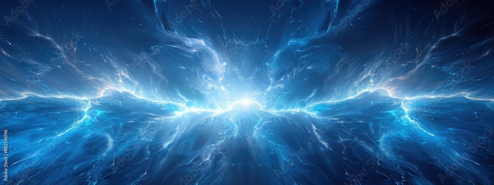 Abstract Cosmic Energy Burst in Vibrant Blue Light with Futuristic Digital Waves