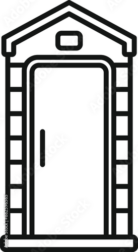 Simple black and white line drawing of a public toilet building standing on the ground