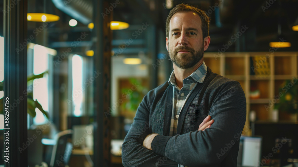 A visionary CEO leading a tech startup through disruptive industry changes, focusing on scalability and sustainable growth. A visionary CEO leading a tech startup through disruptive industry changes, focusing on scalability and sustainable growth.