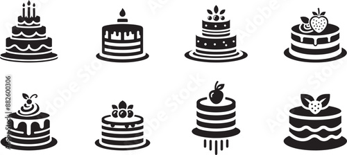 Birthday cake vector illustration, Birthday Cake silhouette, flat vector